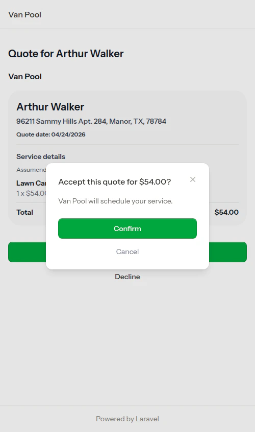 Approve confirmation modal