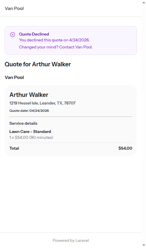 Declined state shown to customer