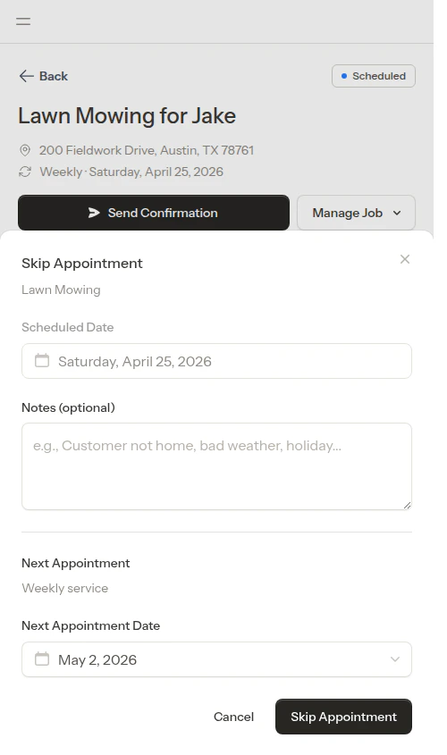 Skip modal with next appointment date
