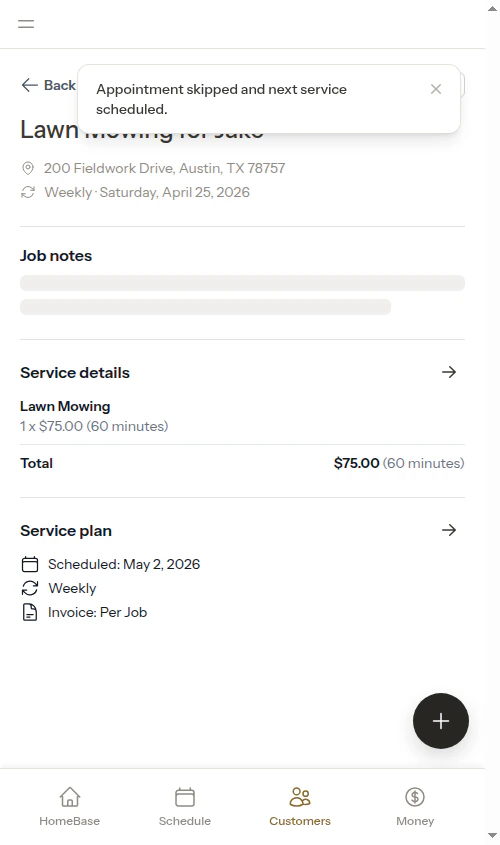 After skipping - service page with next appointment