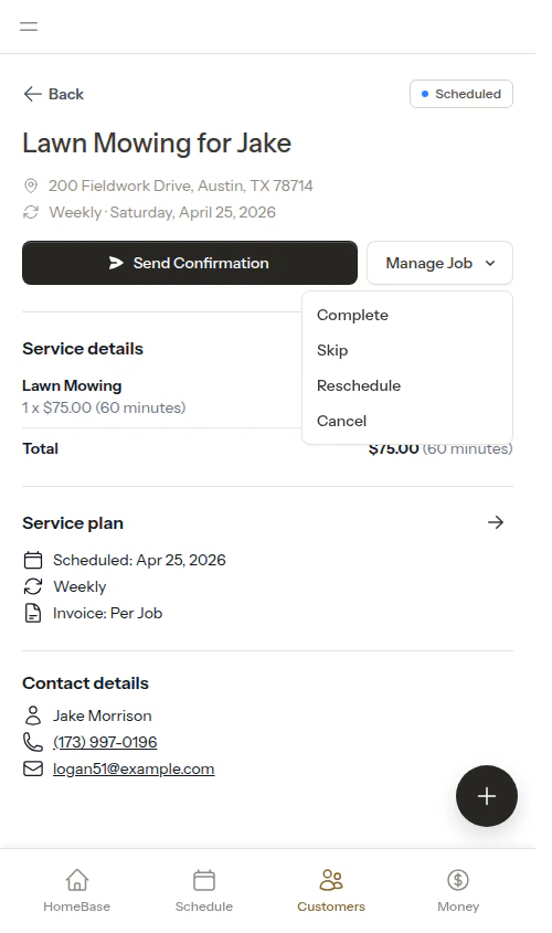 Manage Job menu with Reschedule option