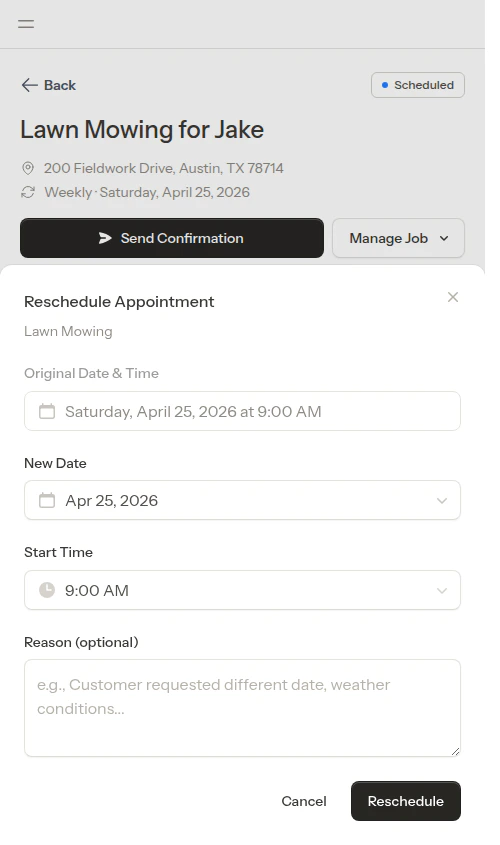 Reschedule modal open