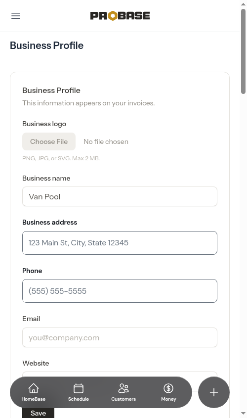 Settings page before uploading a logo