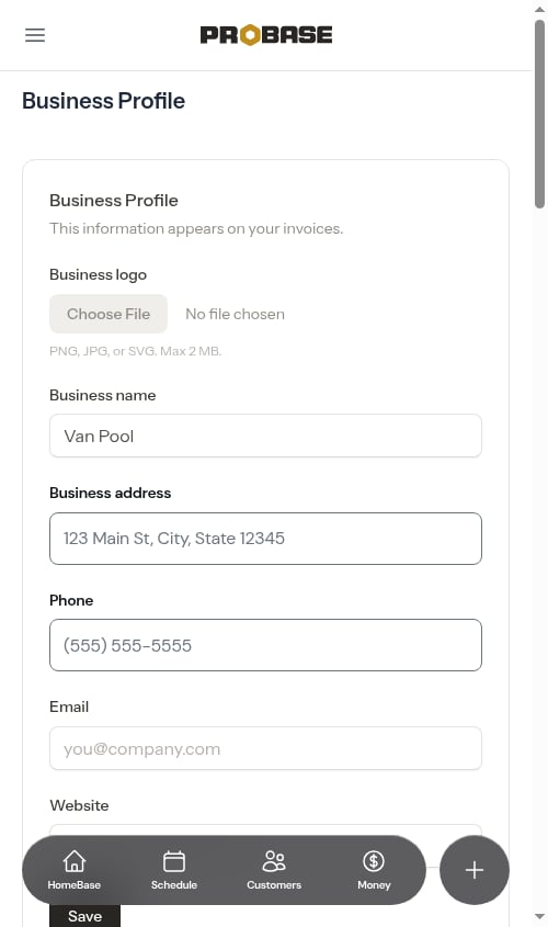 Settings page before uploading a logo