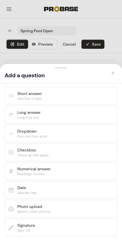 Add-a-question sheet