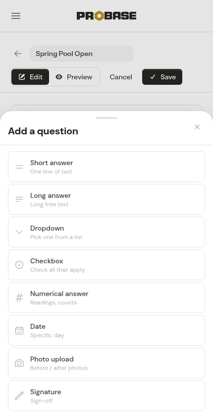 Add-a-question sheet