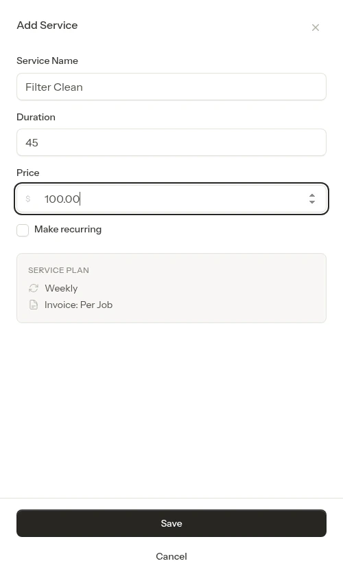 Service item form filled