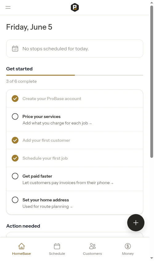 Dashboard action card showing jobs without an assigned crew