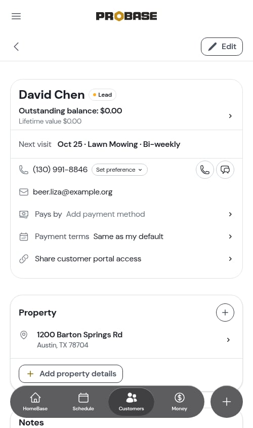 Visits card, Upcoming tab
