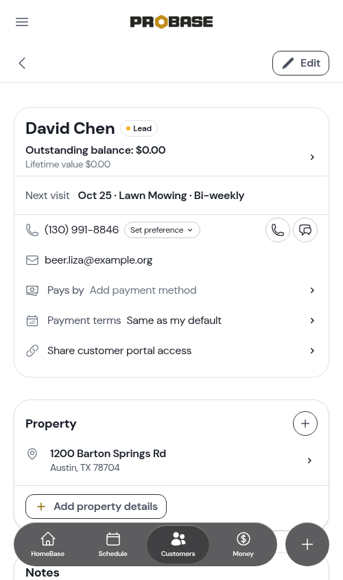 Visits card, Previous tab