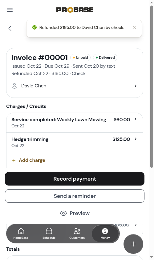 A refunded invoice