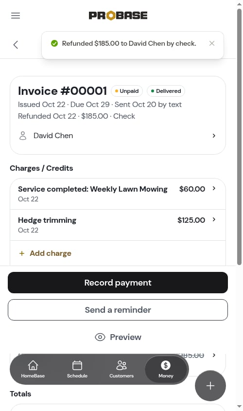 A refunded invoice