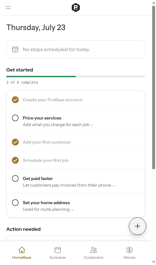 HomeBase with no overdue jobs