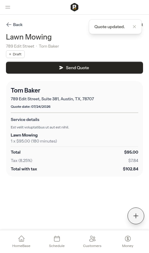 Pricing saved and reflected on the card