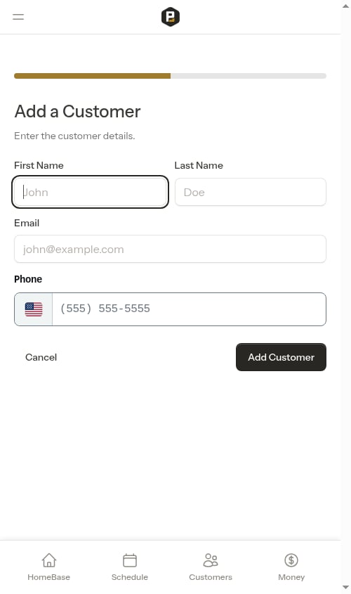 New customer form