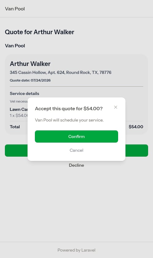 Approve confirmation modal