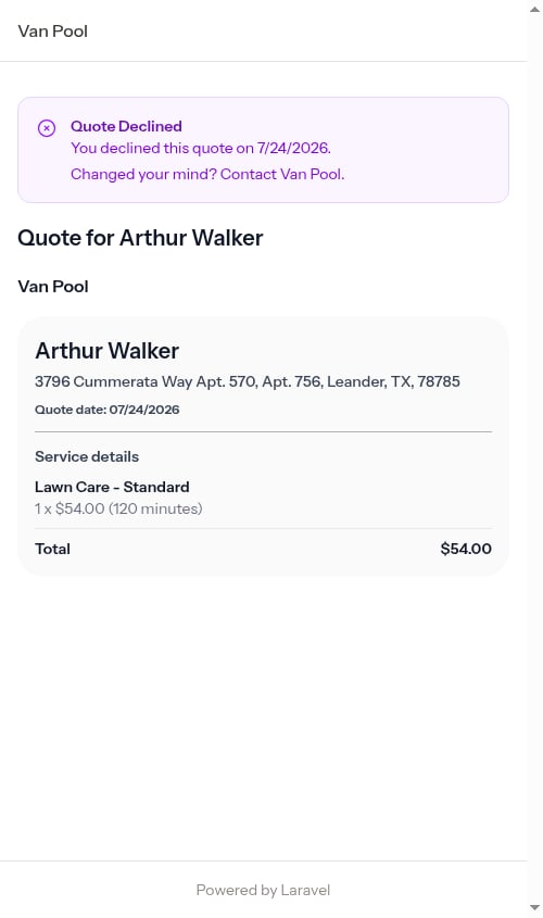 Declined state shown to customer