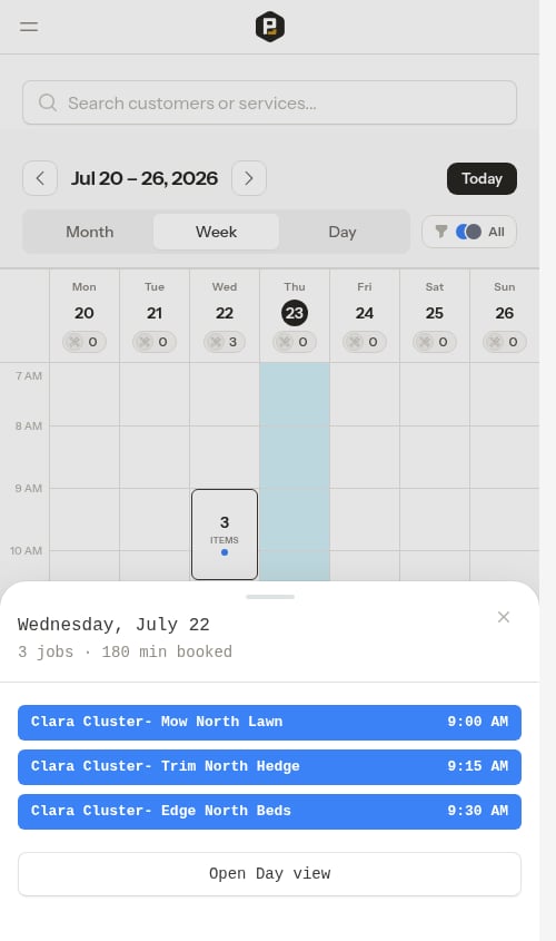 Cluster box tapped, opening the day overview