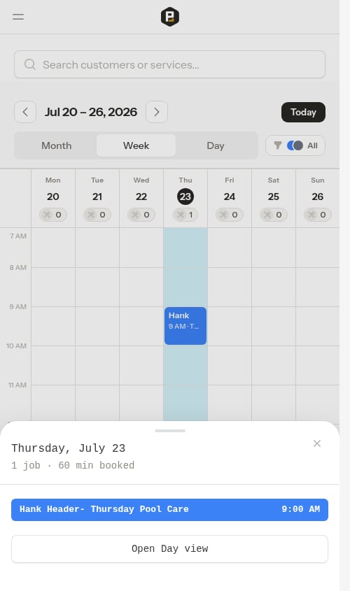 Day overview opened from a day header