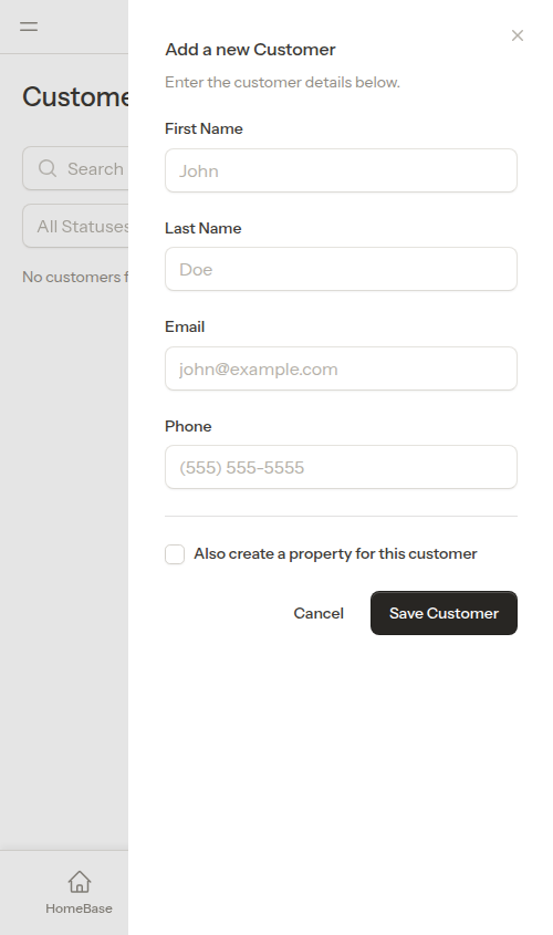 Customer create modal