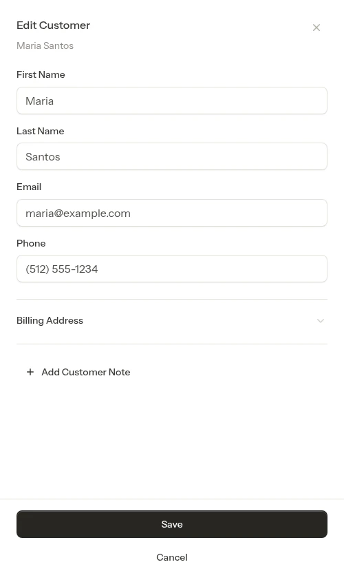 Edit modal from customer detail page