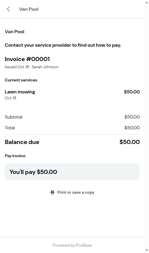 Customer invoice with the neutral heading and no due date