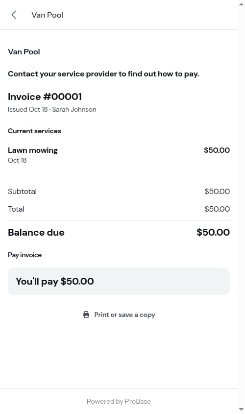 Customer invoice with the neutral heading and no due date