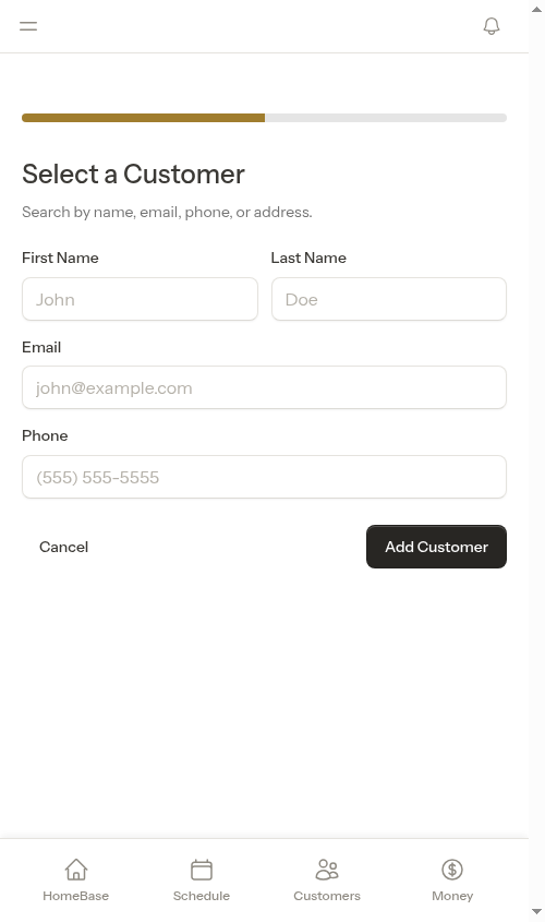 New customer form