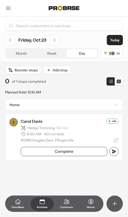 Mobile day view — card list