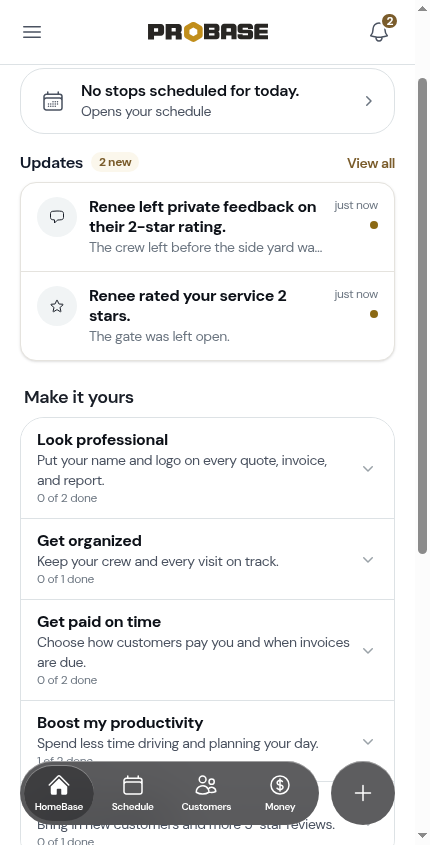 Private feedback in the updates feed