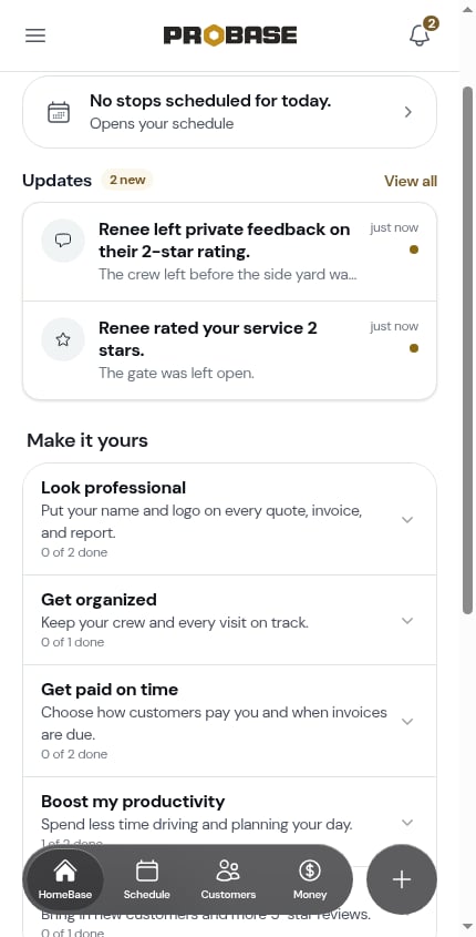 Private feedback in the updates feed