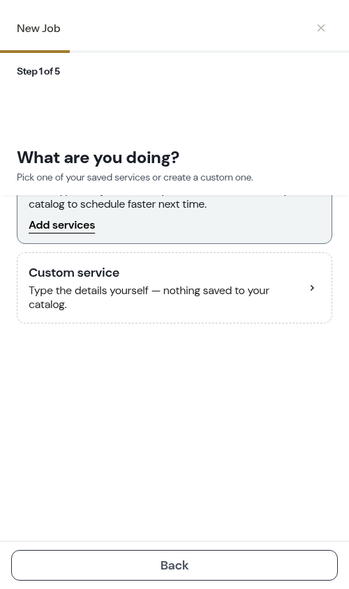 The job wizard opening with the customer pre-filled