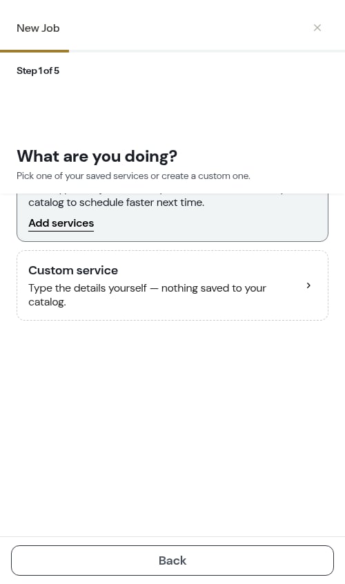 The job wizard opening with the customer pre-filled
