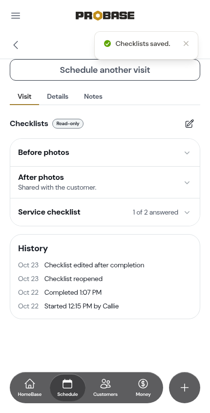 The checklists locked again after Done