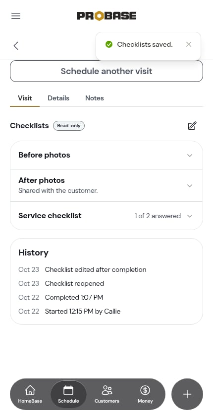 The checklists locked again after Done
