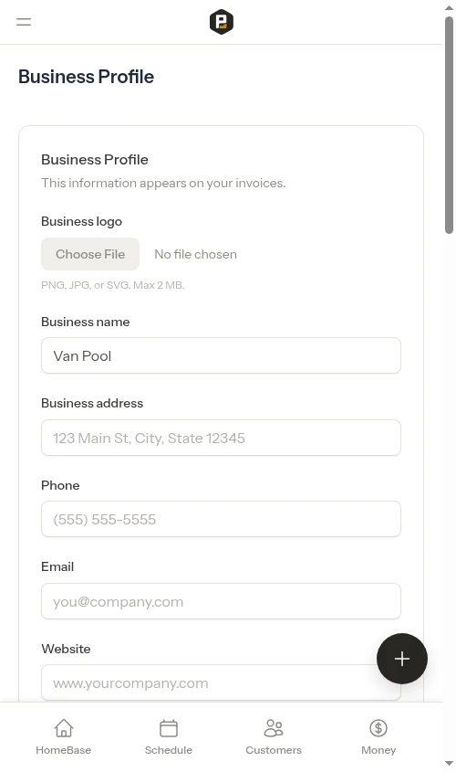 Settings page before uploading a logo