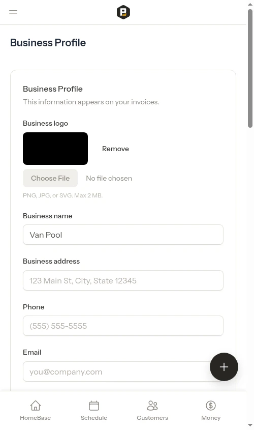 Settings page showing the Remove button next to an uploaded logo