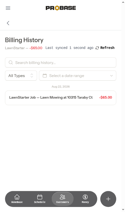 The marketplace customer's Billing History showing earned work