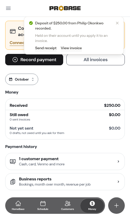 The deposit recorded