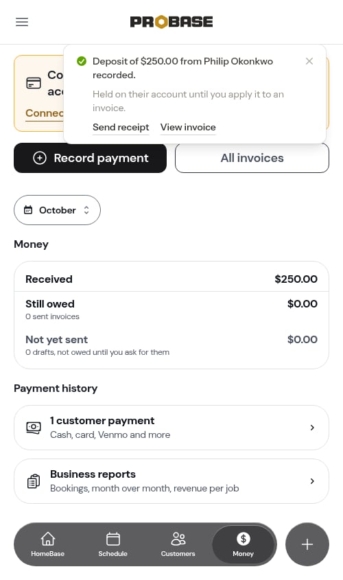 The deposit recorded