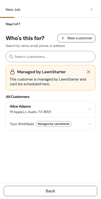 The notice shown when you tap a marketplace-managed customer