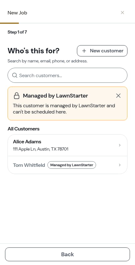 The notice shown when you tap a marketplace-managed customer