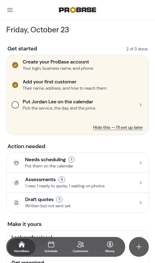 Assessment rows in HomeBase's Action needed section