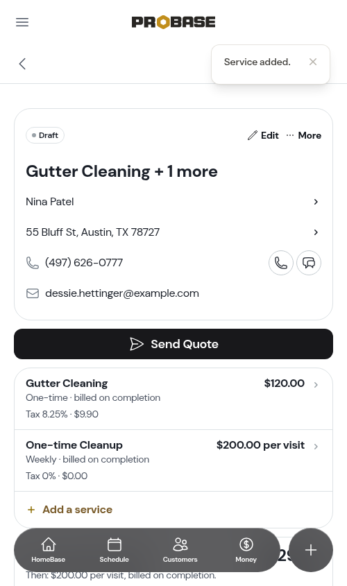 A second service listed on the quote