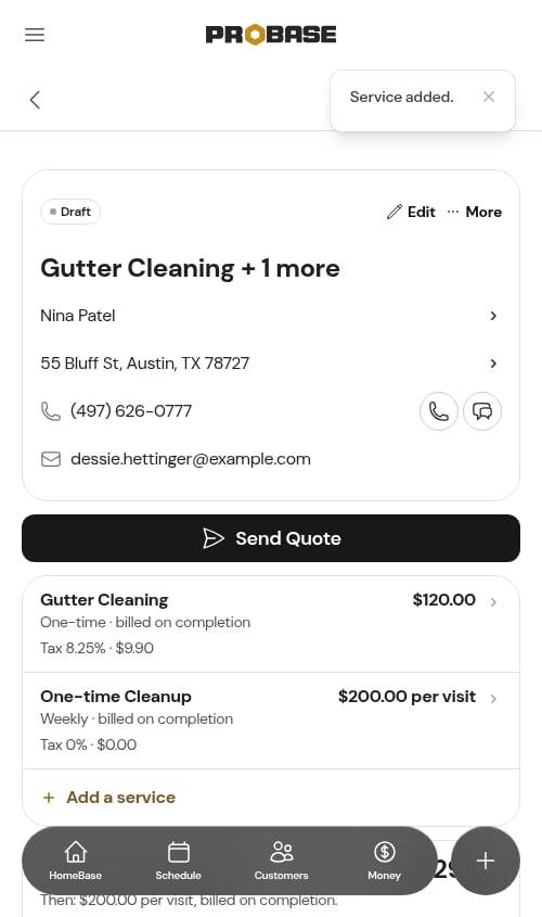 A second service listed on the quote