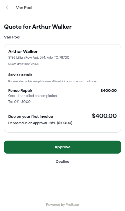 A quote with a deposit, as the customer sees it