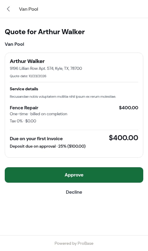 A quote with a deposit, as the customer sees it