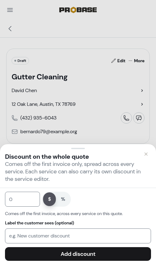 The whole-quote discount sheet