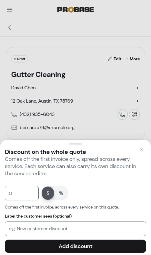 The whole-quote discount sheet