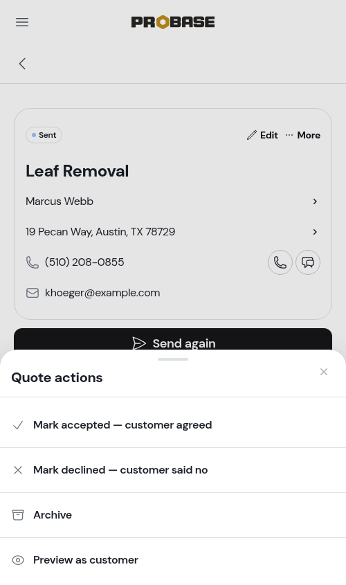 The More menu on a quote